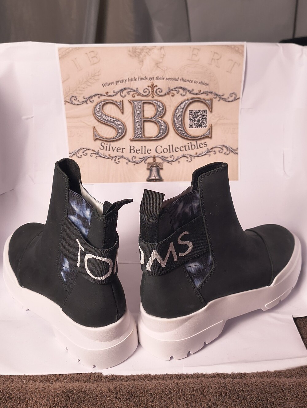 TOMS Alpargata Combat Black White Platform Chelsea Boots Women's 6.5
